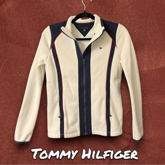 Preowned Tommy Hilfiger Full-Zip Fleece Jacket – XS – White/Navy/Red Trim - Picture 1 of 11